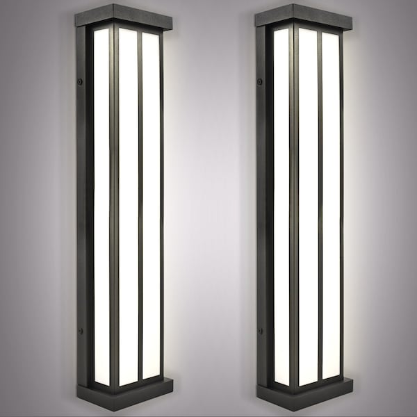 Luxrite Outdoor LED Wall Sconce 24in Outdoor Wall Light Black Aluminum 3CCT 3000K-5000K 26W ETL IP65, 2PK LR40318-2PK - main